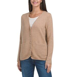 RACHEL ZOE Cappuchino Heather Merino Wool Button Front Cardigan